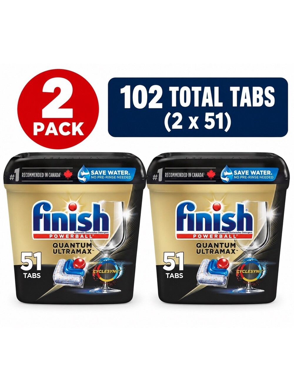 Finish Quantum UltraMax Dishwasher Detergent Tabs 102 Ct 2 Pack CycleSync Pods